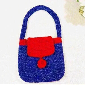 Purple/Red Hand Crocheted Knit Boho Snap Bag Purse
